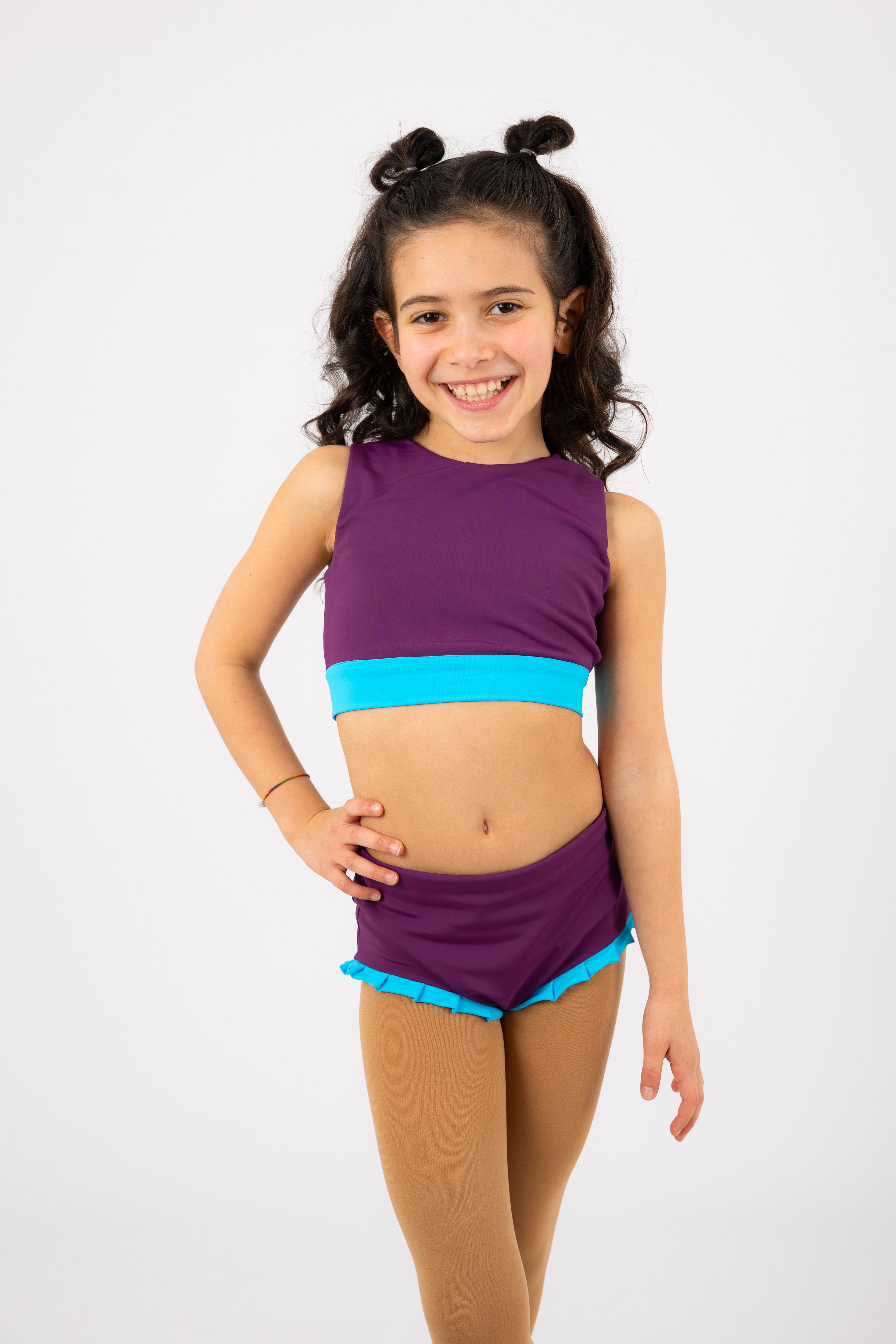 Conjunto Azul/Beringela (Top + Culote)