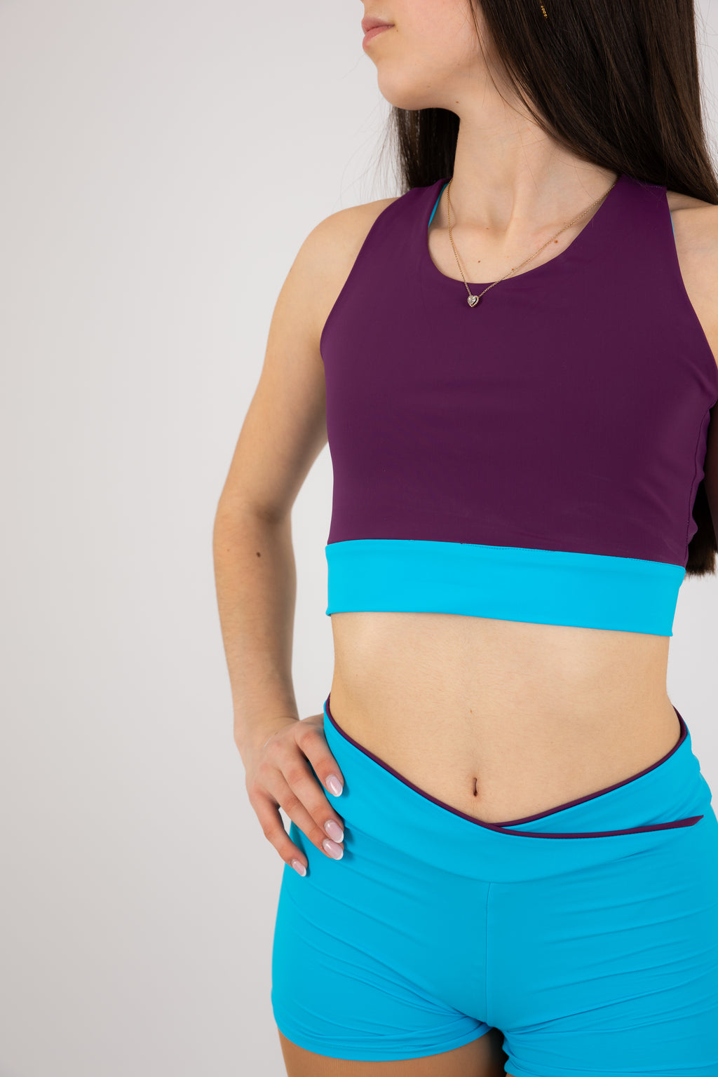 Conjunto Azul/Beringela (Top + Calções)