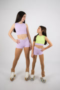 Conjunto Lilás/Verde Lima (Top + Calções)